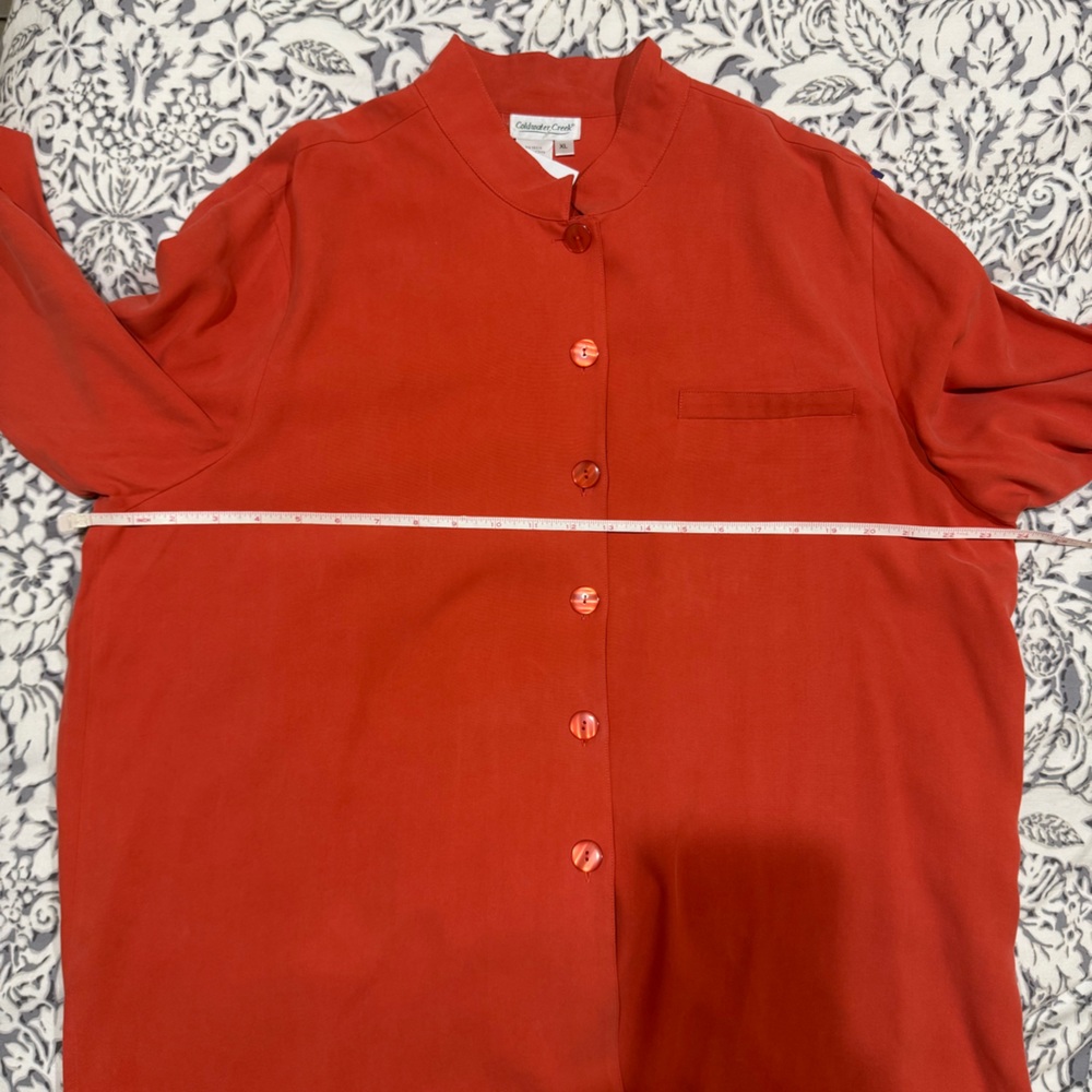 Coldwater Creek NWT 100% silk orange button down long sleeve long shirt size XL - Picture 10 of 11